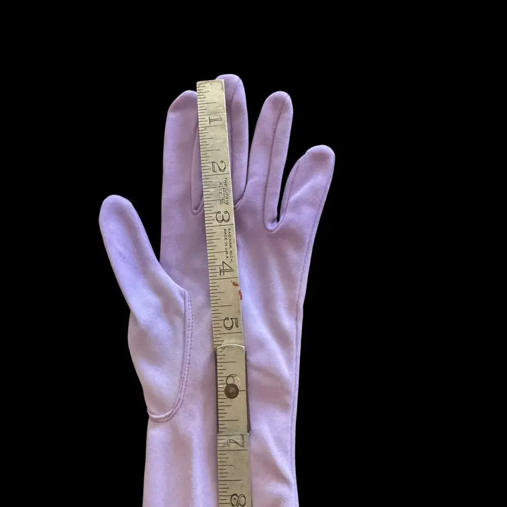 Vintage 1950s Lavender Nylon Opera Gloves Size 6 –Hand Dyed, Ruched Elbow Length